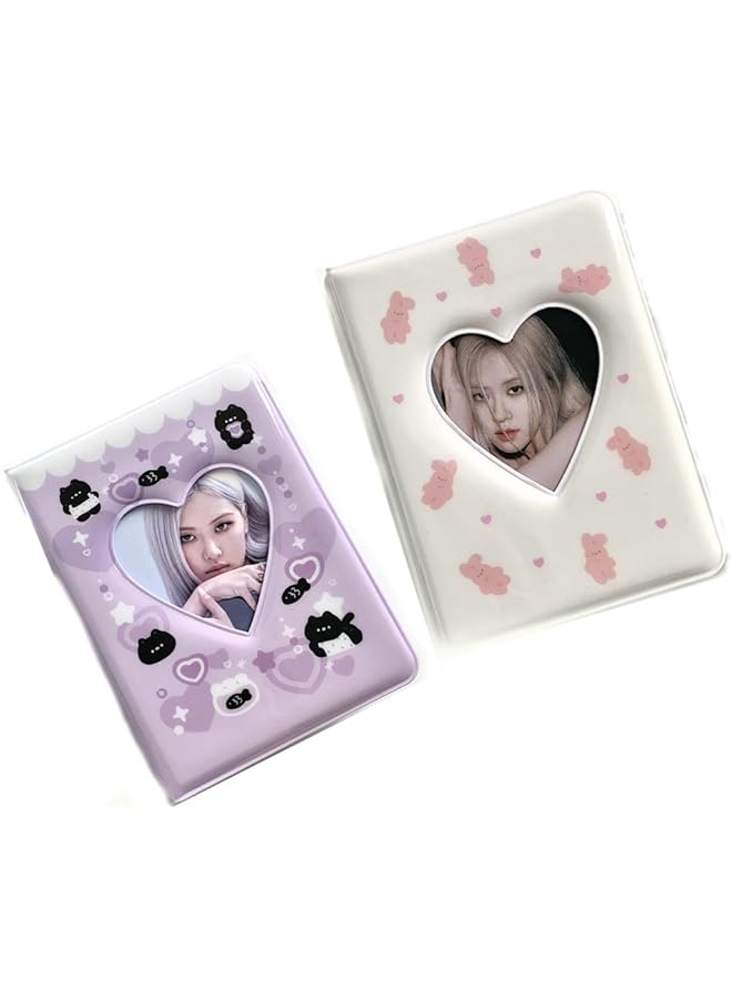 The Bros 2 Pcs Photocard Binder Album, Mini Photo Album Kpop, 3 Inch Kpop Love Heart Hollow Photocard Binder, Mini Photo Card Book Holder for Collecting With Pendant DIY Keychian 40 Pockets  - Image 1