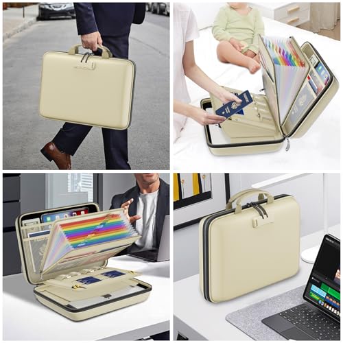 DocSafe Fireproof File Organizer with Lock, Hard-Shell Case Fireproof Document Box with 13 Pocket Accordion File Folder, Portable Home Office Travel Safe Storage for Important Documents Laptop Beige - Image 5