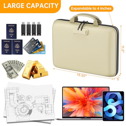 DocSafe Fireproof File Organizer with Lock, Hard-Shell Case Fireproof Document Box with 13 Pocket Accordion File Folder, Portable Home Office Travel Safe Storage for Important Documents Laptop Beige - Image 4
