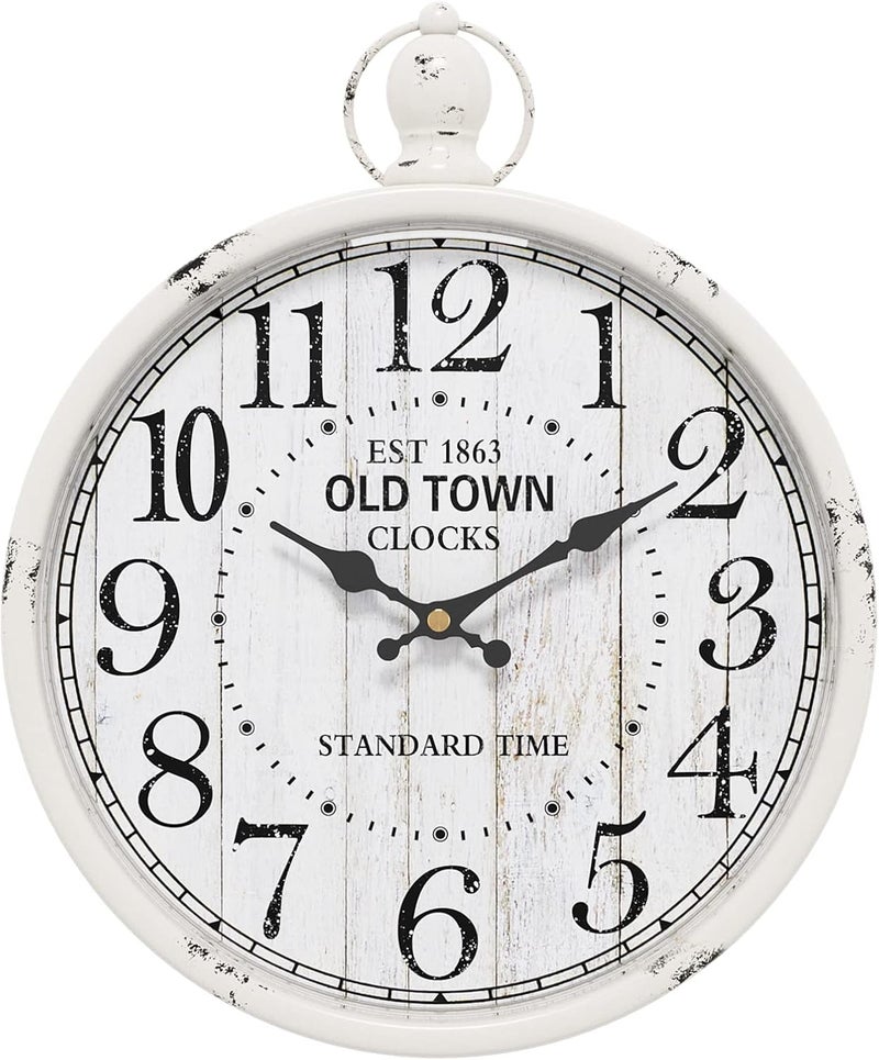 Menterry Retro Round Wall Clock. White Vintage Antique Style. Battery Operated Silent Wall Clocks for Farmhouse,Bathroom,Kitchen,Bedroom,Office, (11.8" H x 9.3" W) - Image 1