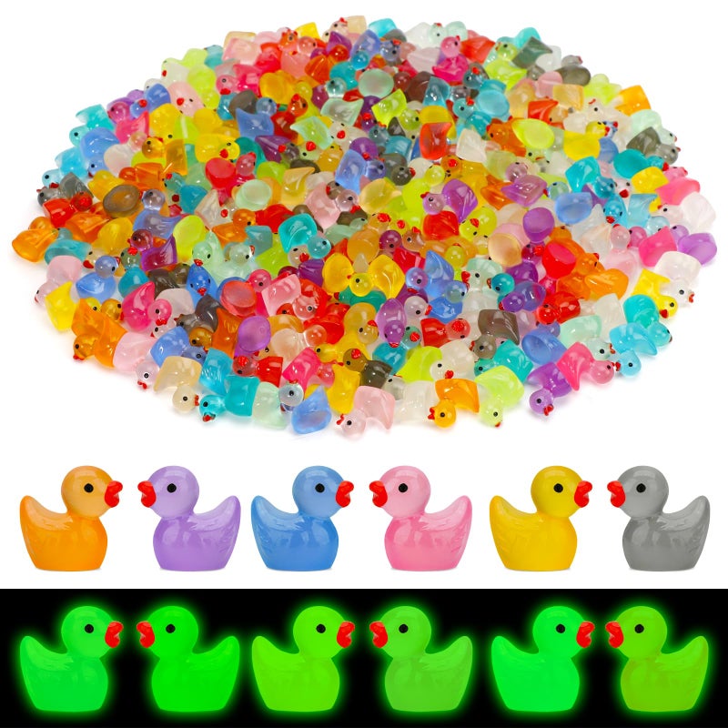 JYXT 250 Pcs Mini Resin Ducks Glow in The Dark Tiny Animals Figures to Hide Luminous Miniature Plastic Duck for Fish Tank Aquarium Fairy Garden Dollhouse Micro Landscape Birthday Parties Decor - Image 3