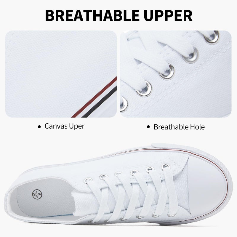 SERNIAL Womens White Platform Sneakers Low Top Platform Shoes Black Canvas Shoes for Women(White,US7) - Image 4