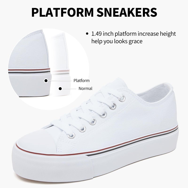 SERNIAL Womens White Platform Sneakers Low Top Platform Shoes Black Canvas Shoes for Women(White,US7) - Image 3