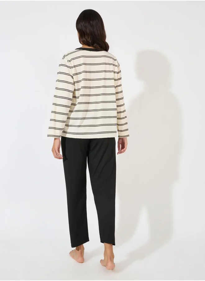Styli Striped Long Sleeves Top & Pyjama Set