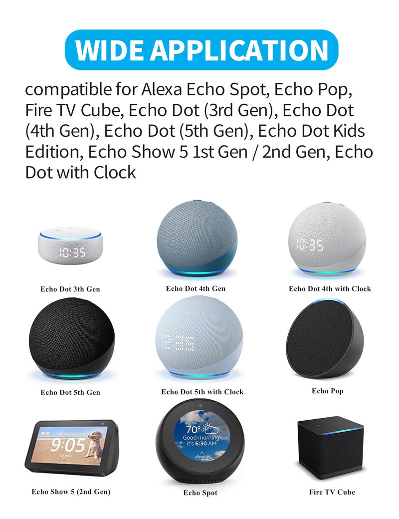 Tonton 15W 10Ft Echo Dot Show Extension Cord Replacement 12V 1.25A for Alexa Echo Dot (3rd 4th Gen), Echo Dot with Clock, Echo Dot Kids Edition, Echo Show 5, Echo Spot, Fire TV Cube(Black, 20AWG) - Image 3