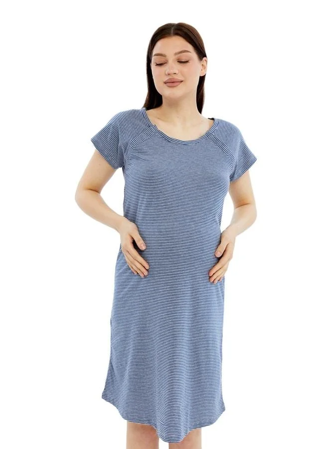 LuvmaBelly MYRA9585 Side Snap Maternity Nightgown - Blue.