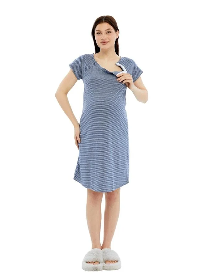 LuvmaBelly MYRA9585 Side Snap Maternity Nightgown - Blue.