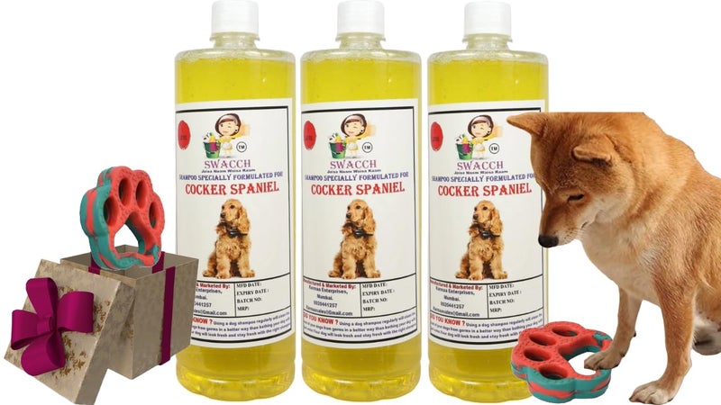 swacch Cocker Spaniel Dog Shampoo + Paw Shape I Rubber Dog Toy for Training and Interactive I Durable & Safe I Combo Pack I 3 Litre Lemon - Image 1