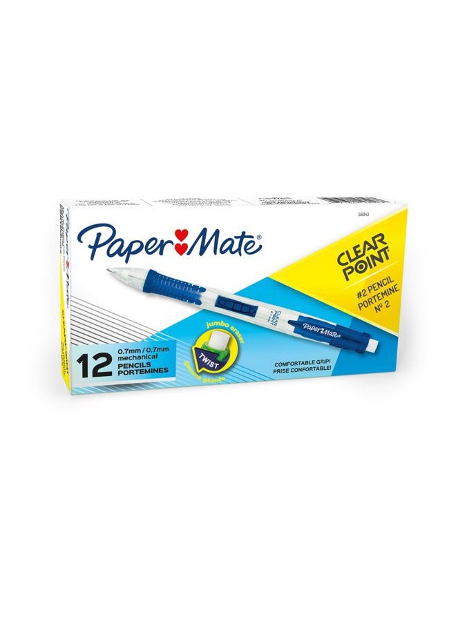 Paper Mate Clearpoint Mechanical Pencils 0.7mm, HB #2 Pencil Set, Art Supplies, Teacher Supplies, Sketching Pencils, Drafting Pencils, College School Supplies, Blue Barrels, 12 Count - Image 1