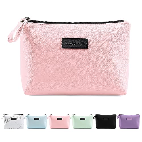 MAANGE Small Makeup Bag for Purse Travel Makeup Bag with Zipper Pu Leather Makeup Pouch Cosmetic Bags for Women Pink Make Up Bag for Travelling (Pink) - Image 1