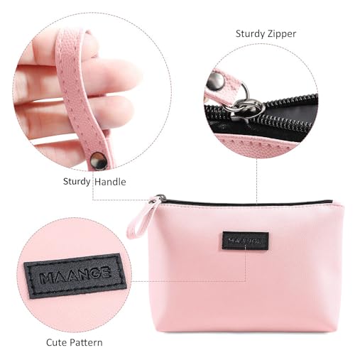 MAANGE Small Makeup Bag for Purse Travel Makeup Bag with Zipper Pu Leather Makeup Pouch Cosmetic Bags for Women Pink Make Up Bag for Travelling (Pink) - Image 3