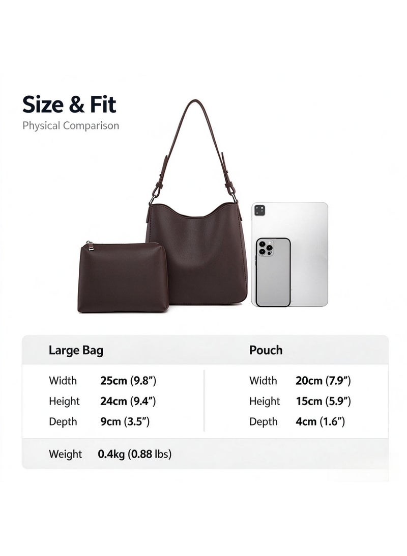 Cloovvie Women's 2 in 1 Hobo Shoulder Bag, Soft PU Leather Underarm Tote Bag with Detachable Small Zipper Pouch, Adjustable Strap Casual Crossbody Handbag for Daily Work Shopping - Image 5
