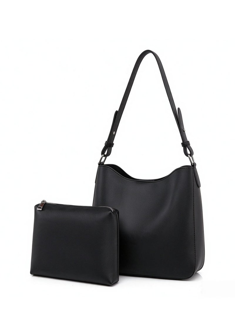 Cloovvie Women's 2 in 1 Hobo Shoulder Bag, Soft PU Leather Underarm Tote Bag with Detachable Small Zipper Pouch, Adjustable Strap Casual Crossbody Handbag for Daily Work Shopping - Image 1