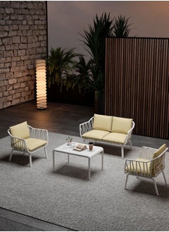 White Sofa with Beige Cushions