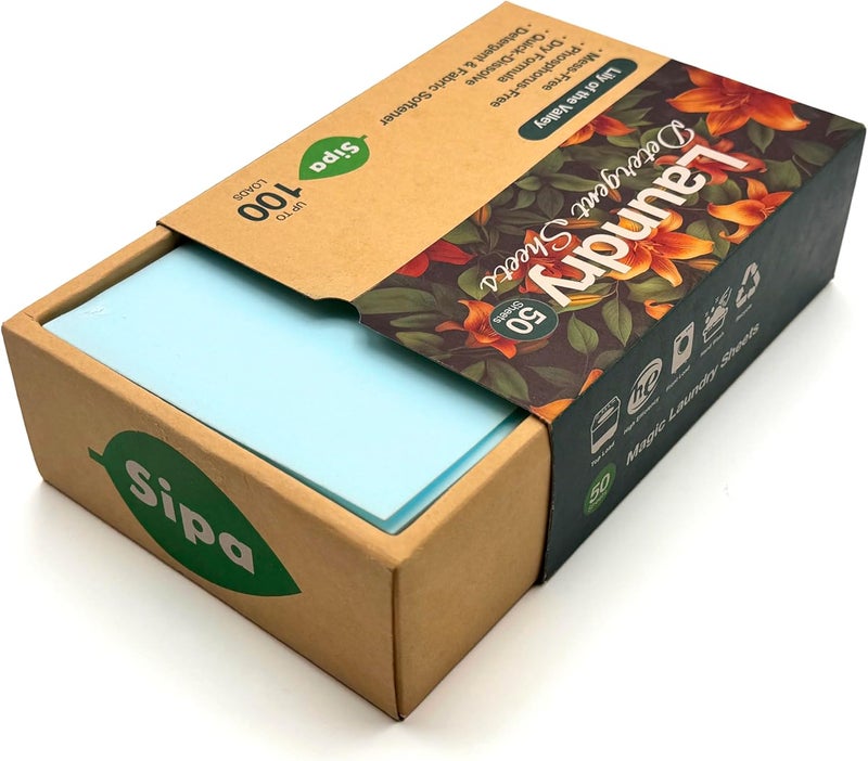 SIPA أوراق منظف الغسيل SIPA 50 ورقة 100 غسلة برائحة زنبق الوادي صديقة للبيئة وخالية من الفوسفور - Image 4