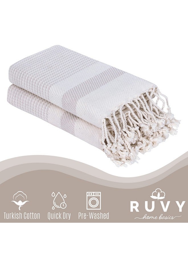 Ruvy Home Basics Turkish Hand Towels for Bathroom Set of 2 | 18"x40", Cotton | Decorative Towel for Bathroom, Kitchen, Dishcloth, Tea, Yoga, Face, Gym - Beige - Image 2