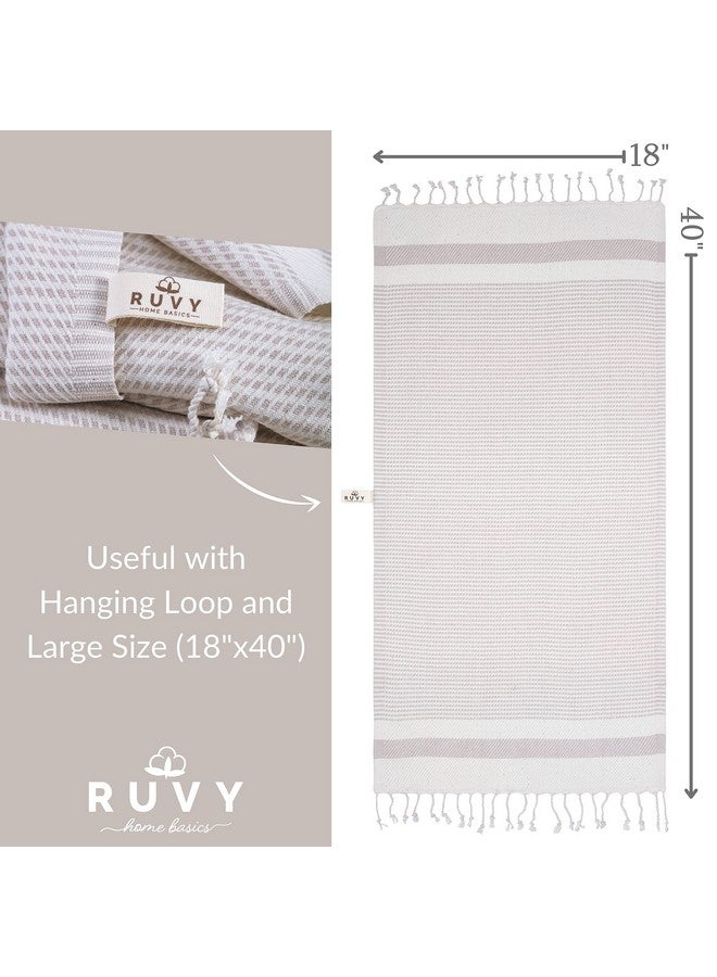 Ruvy Home Basics Turkish Hand Towels for Bathroom Set of 2 | 18"x40", Cotton | Decorative Towel for Bathroom, Kitchen, Dishcloth, Tea, Yoga, Face, Gym - Beige - Image 3