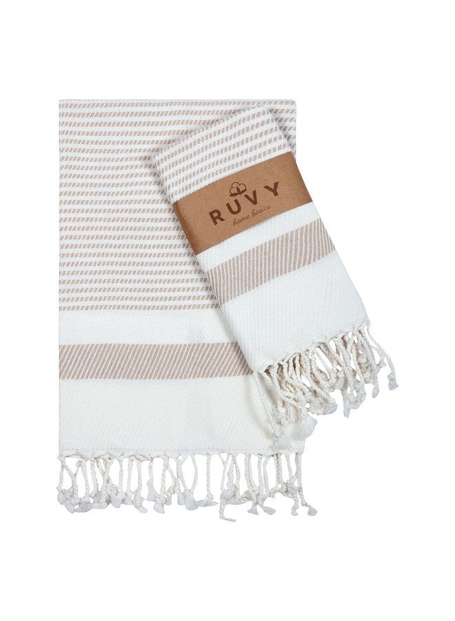 Ruvy Home Basics Turkish Hand Towels for Bathroom Set of 2 | 18"x40", Cotton | Decorative Towel for Bathroom, Kitchen, Dishcloth, Tea, Yoga, Face, Gym - Beige - Image 1