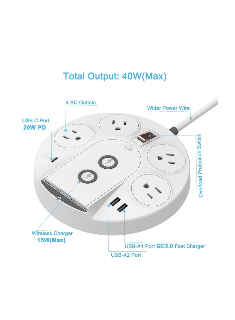 SOLARAE 20W USB C PD Power Strip Surge Protector with Wireless Charger Tower, Travel Power Strip Delivery Charging with USB C for Phone Laptops Desk Office , 1 USB C/2 USB A Ports/4 AC Outlets Plug (UK Plug) - Image 4