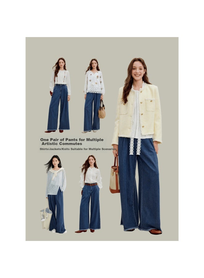 Inman Vintage Washed Raw Edge Design Wide Leg Jeans Women's New High Waist Long Pants Denim Blue 28 - Image 2
