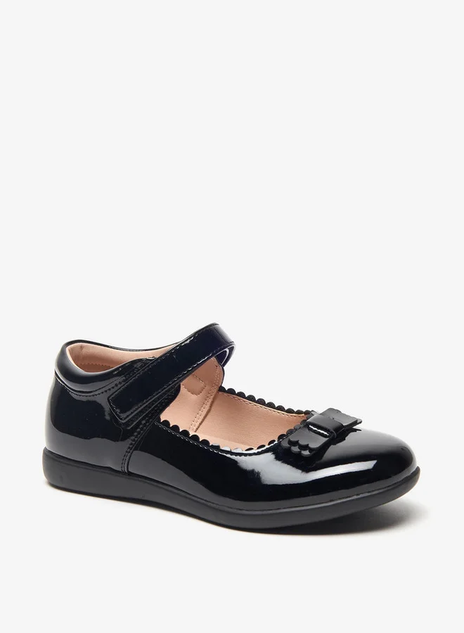 Flora Bella Bow Applique Mary Jane School Shoes With Hook And Loop Closure