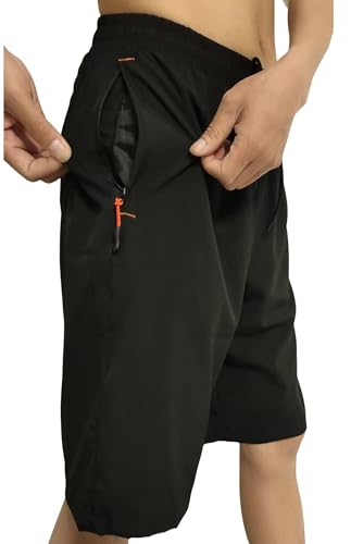 AICOC Men's Shorts Athletic Running Workout Swim Trunks with Ziper Pockets Quick Dry Lightweight Black - Image 1