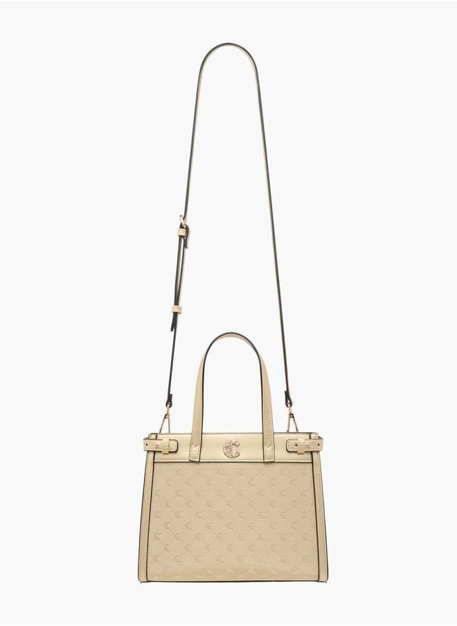 ميسي Women Missy Monogram Textured Tote Bag with Detachable Strap and Handles Ramadan Collection