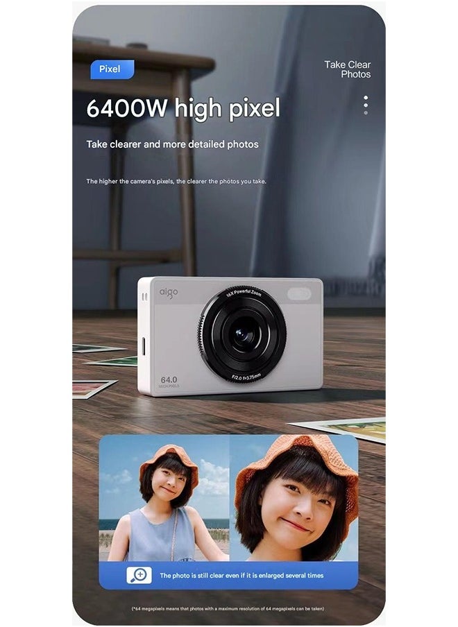 aigo Aigo E6 Digital Camera 4K AF Auto Focus Long Endurance 64 Million Pixels CMOS Sensor Lightweight Portable Card Player Retro CCD  - Image 4