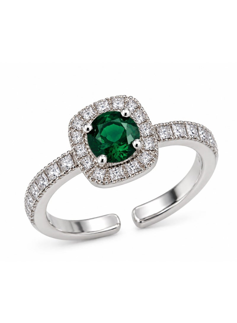 3Diamonds Platinum & Rhodium Plated Green Zircon Halo Ring for Women - Image 3