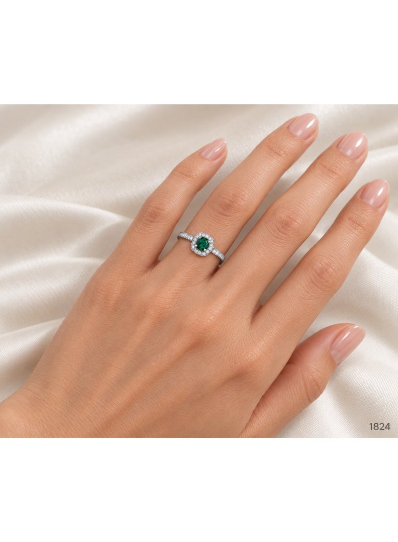 3Diamonds Platinum & Rhodium Plated Green Zircon Halo Ring for Women - Image 1