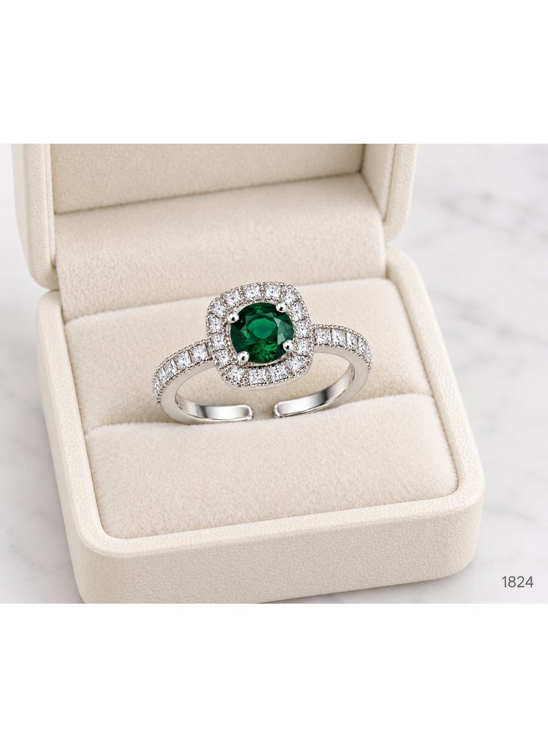 3Diamonds Platinum & Rhodium Plated Green Zircon Halo Ring for Women - Image 2