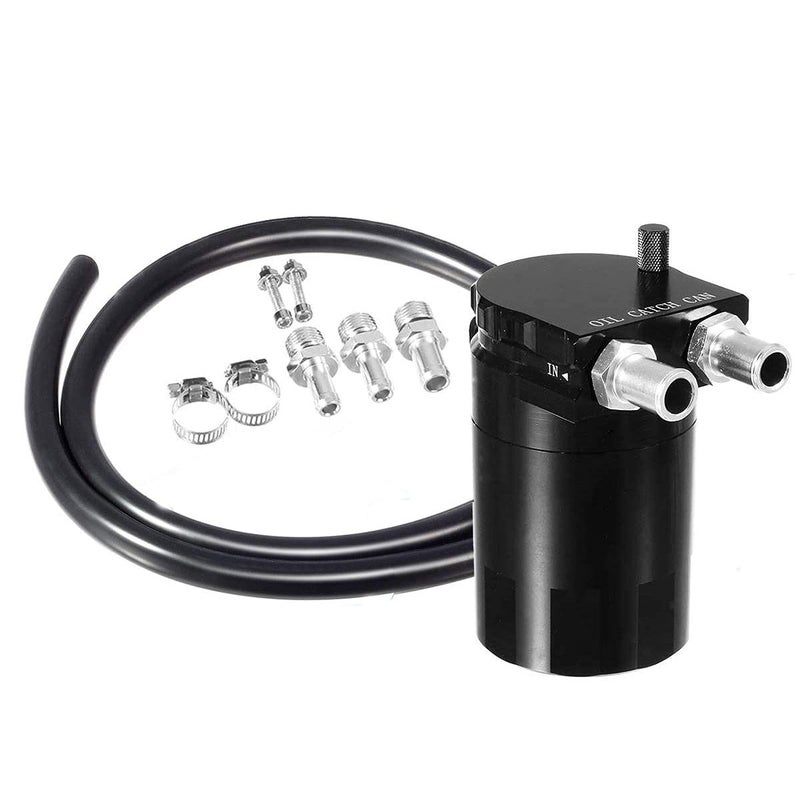 Vincos Black Polish Baffled Universal Aluminum Oil Catch Can Dual Cylinder Polish Baffled Engine Air Oil Separator Tank Reservoir Kit 3/8" 9/16" 400ml
