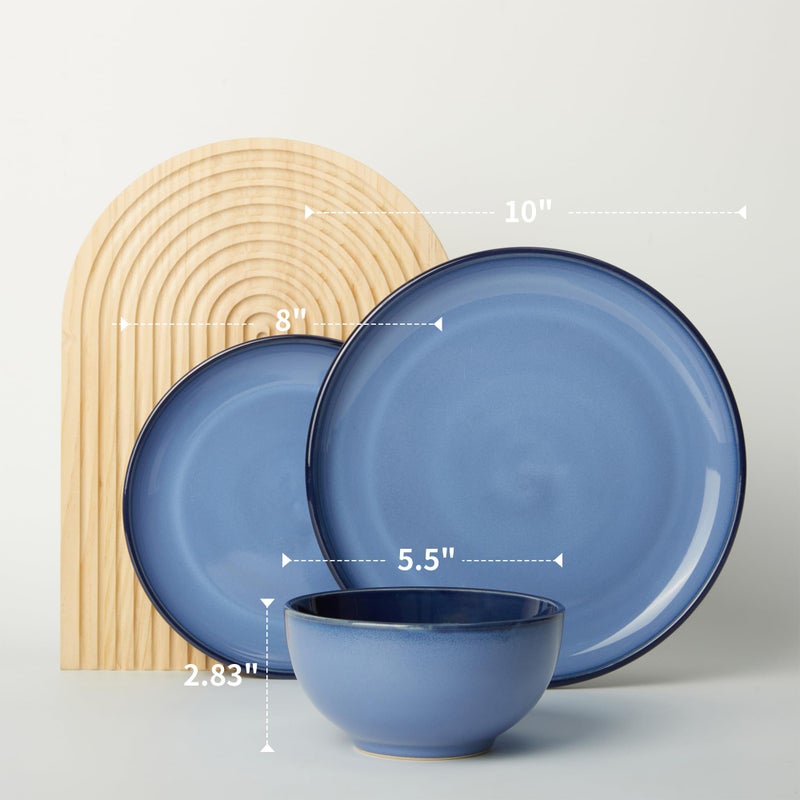Pokini Stoneware Dinnerware Sets, Ceramic Plates and Bowls Set, Microwave & Dishwasher Safe Kitchen Dish Set, Modern Dinner Plates | Salad Plate | Cereal Bowls for 4, Dishware Sets Blue - Image 2