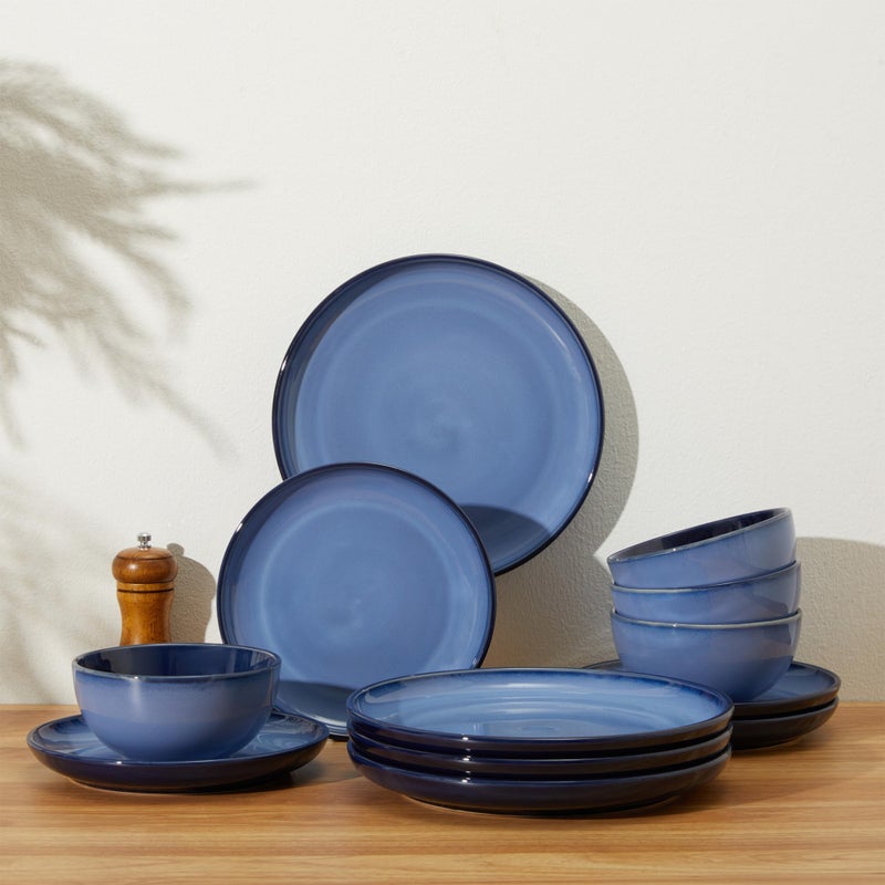 Pokini Stoneware Dinnerware Sets, Ceramic Plates and Bowls Set, Microwave & Dishwasher Safe Kitchen Dish Set, Modern Dinner Plates | Salad Plate | Cereal Bowls for 4, Dishware Sets Blue - Image 5