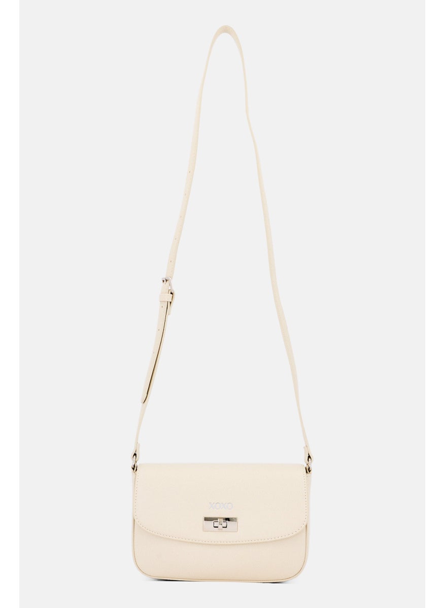 XOXO Women Brand Logo Leather Crossbody Bag, Cream  - Image 1