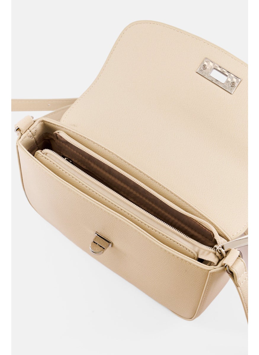 XOXO Women Brand Logo Leather Crossbody Bag, Cream  - Image 3