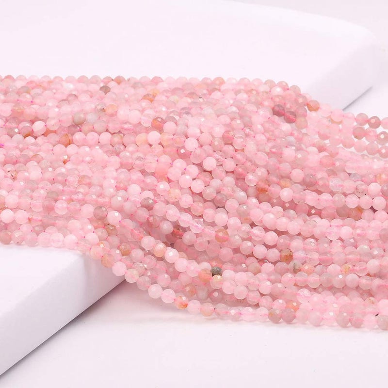 Natural Faceted Rose Quartz Beads Natural Stones Loose Bead for Jewelry Making Bracelet Necklace Size 3mmLength 15