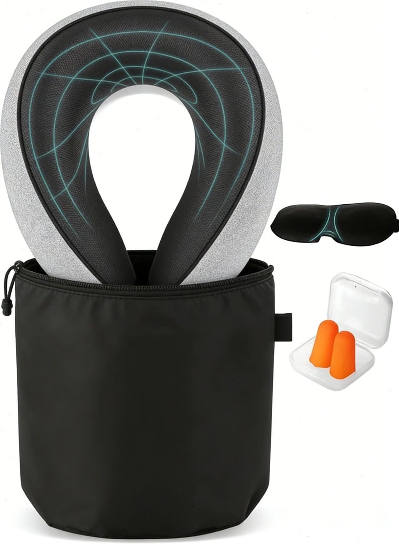 بوميفار وسادة رقبة للسفر من رغوة الذاكرة، دعم رقبة مريح ومريح للجسم مع قناع عين وسدادات أذن وحقيبة تخزين، وسادة خفيفة الوزن ومحمولة للطائرة والحافلة والسيارة والمكتب核心优化点： - Image 3