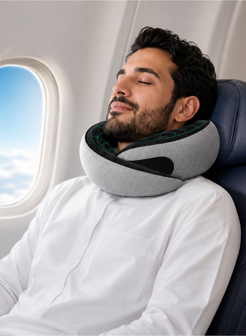 Pomefar Ergonomic Travel Neck Pillow, Memory Foam Neck Support Pillow with Eye Mask & Earplugs, Lightweight Portable for Airplane, Car, Bus, Office & Home - Image 1