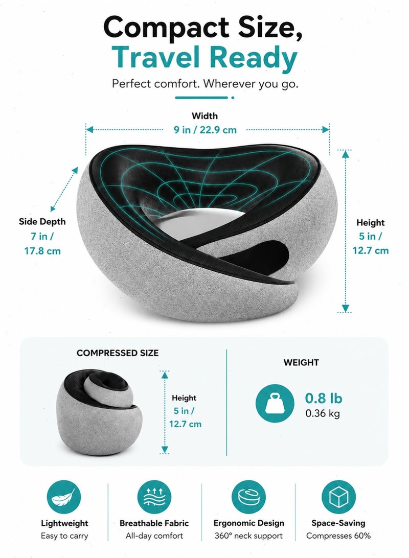 Pomefar Ergonomic Travel Neck Pillow, Memory Foam Neck Support Pillow with Eye Mask & Earplugs, Lightweight Portable for Airplane, Car, Bus, Office & Home - Image 2