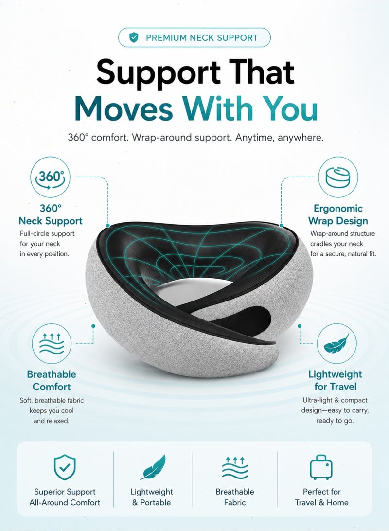 Pomefar Ergonomic Travel Neck Pillow, Memory Foam Neck Support Pillow with Eye Mask & Earplugs, Lightweight Portable for Airplane, Car, Bus, Office & Home - Image 3