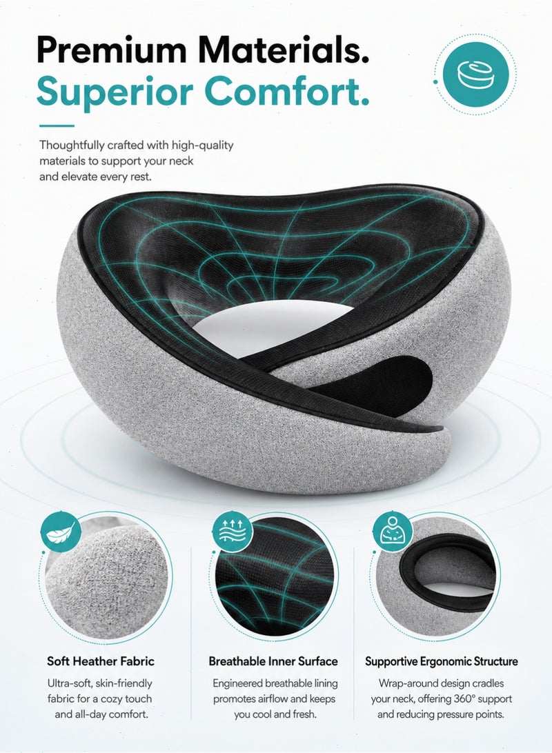Pomefar Ergonomic Travel Neck Pillow, Memory Foam Neck Support Pillow with Eye Mask & Earplugs, Lightweight Portable for Airplane, Car, Bus, Office & Home - Image 4