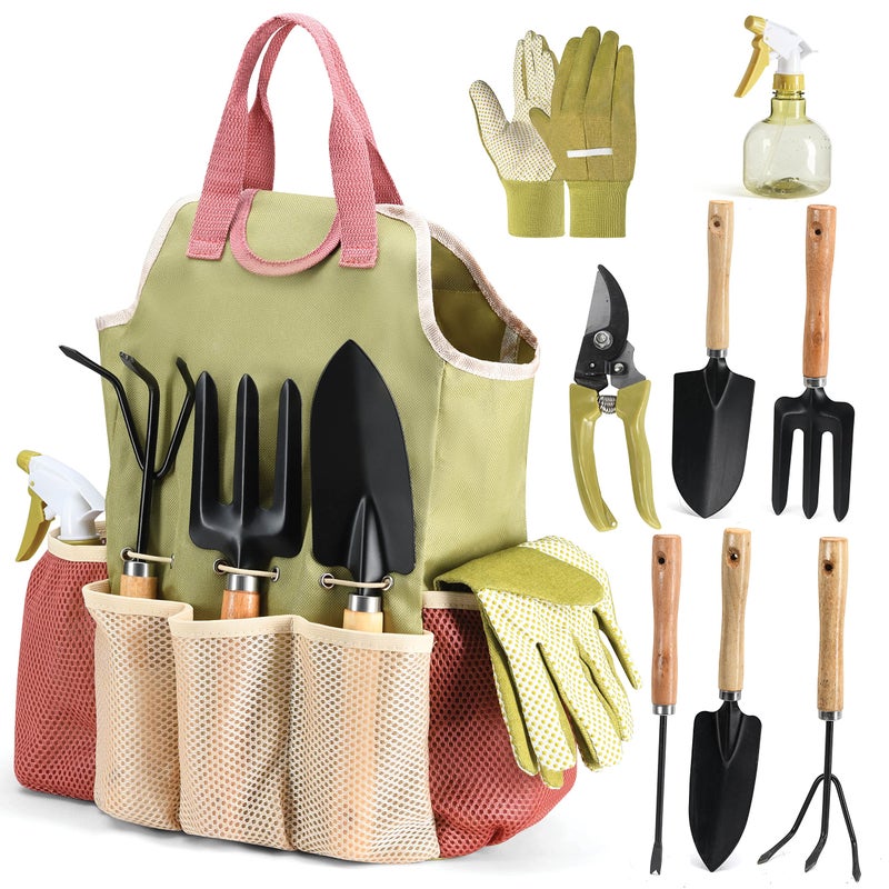 Play22 Gardening Tools Set of 10 Complete Heavy Duty Garden Tools Set with Fashion Handbag Durable Gardening Supplies Kit Ideal Garden Gifts for Women