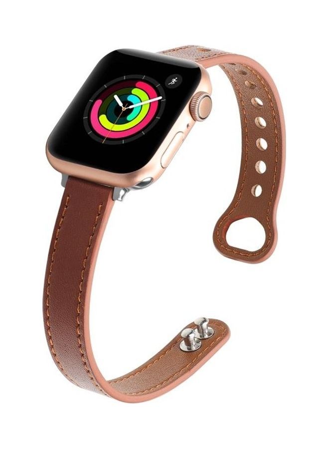NIBEMINENT Double Stud For Apple Watch Series 7 45mm/6 & SE 5 4 44mm/3 2 1 42mm Dark Brown - Image 2