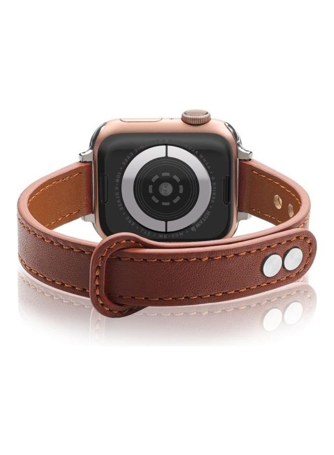 NIBEMINENT Double Stud For Apple Watch Series 7 45mm/6 & SE 5 4 44mm/3 2 1 42mm Dark Brown - Image 3