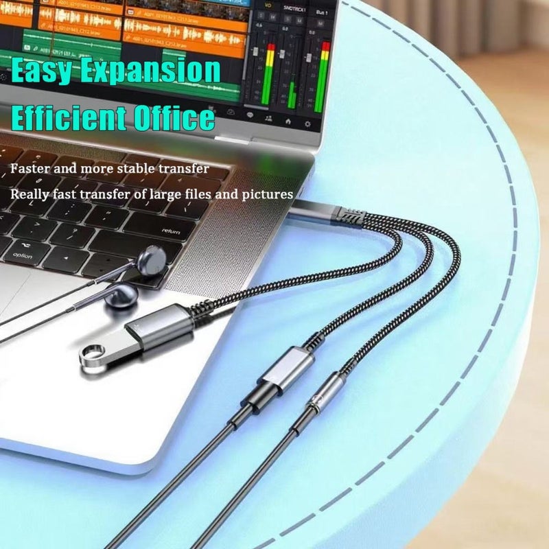 محول متعدد الوظائف من نوع 3 في 1 USB-C أحمر، محول USB-C إلى 3.5 ملم للصوت مع USB OTG وكابل شحن سريع لأجهزة أبل 15/16 وسامسونج وشاومي وجميع الهواتف المحمولة - Image 2