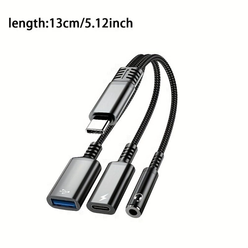 محول متعدد الوظائف من نوع 3 في 1 USB-C أحمر، محول USB-C إلى 3.5 ملم للصوت مع USB OTG وكابل شحن سريع لأجهزة أبل 15/16 وسامسونج وشاومي وجميع الهواتف المحمولة - Image 5