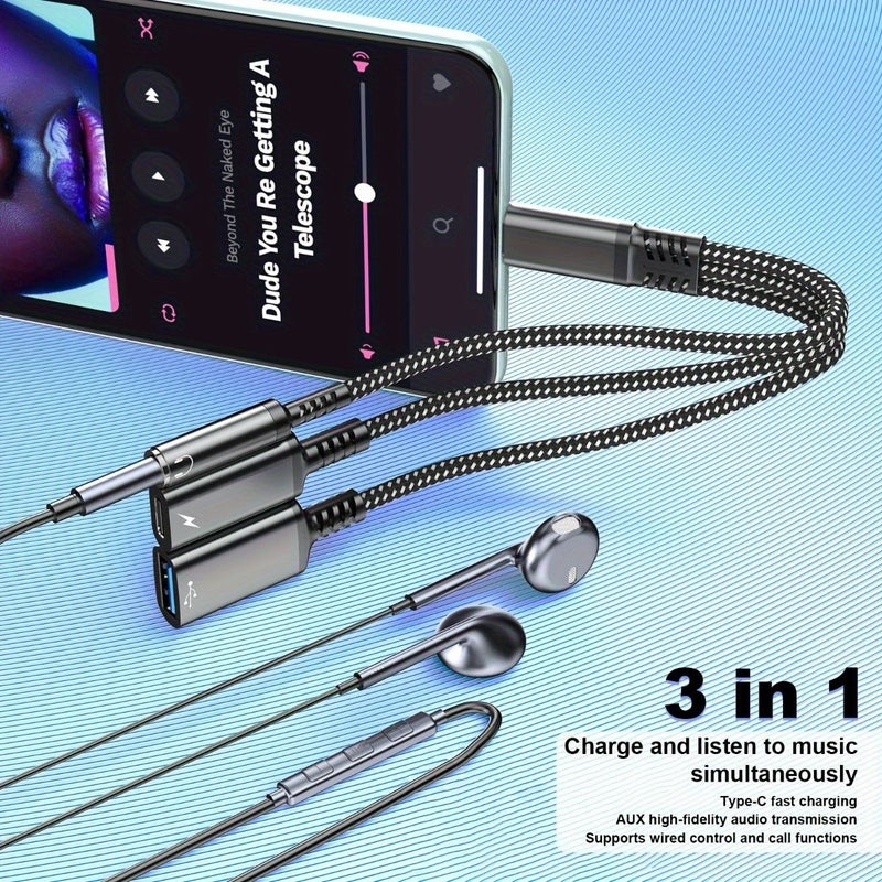 محول متعدد الوظائف من نوع 3 في 1 USB-C أحمر، محول USB-C إلى 3.5 ملم للصوت مع USB OTG وكابل شحن سريع لأجهزة أبل 15/16 وسامسونج وشاومي وجميع الهواتف المحمولة - Image 3