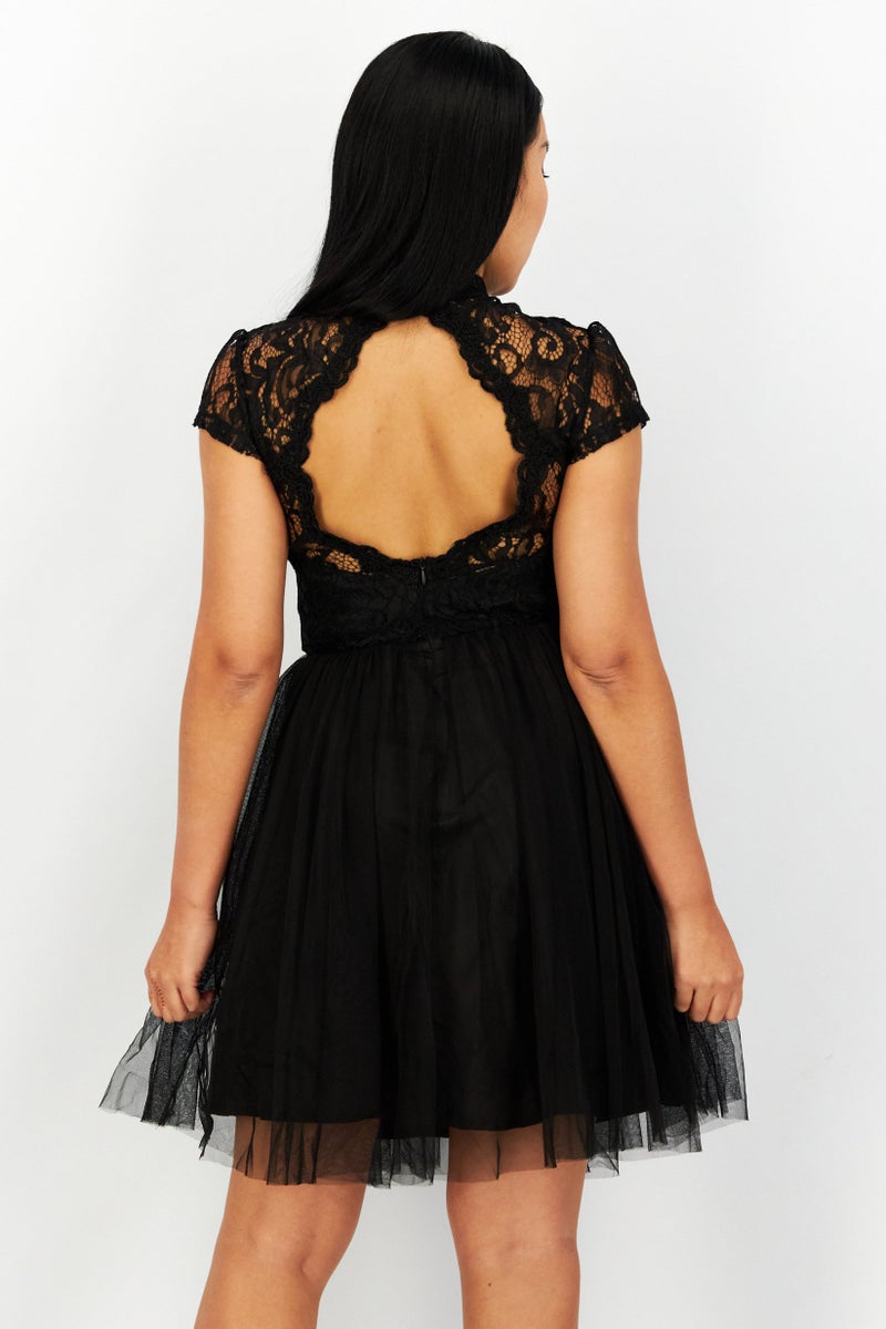 NA-KD Women Eyelet  Open Back Mini Dress, Black - Image 4