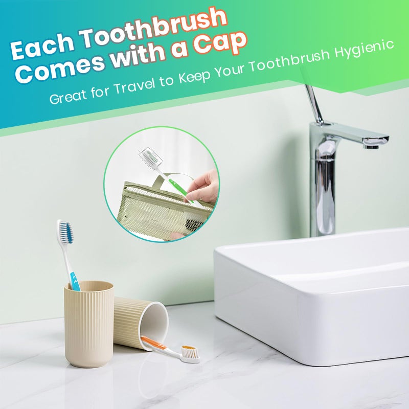 Frekare 30 Pack Bulk Toothbrushes with Covers, Individually Wrapped Tooth Brush Pack for Adults & Kids, Disposable Toothbrush Medium Soft for Travel, Donations, Hotels - Image 5